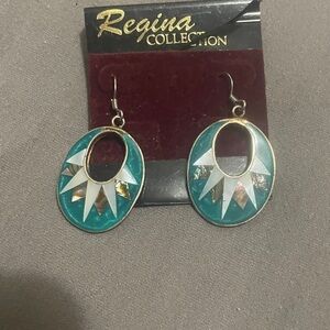 Teal and Gold Geometric Earrings